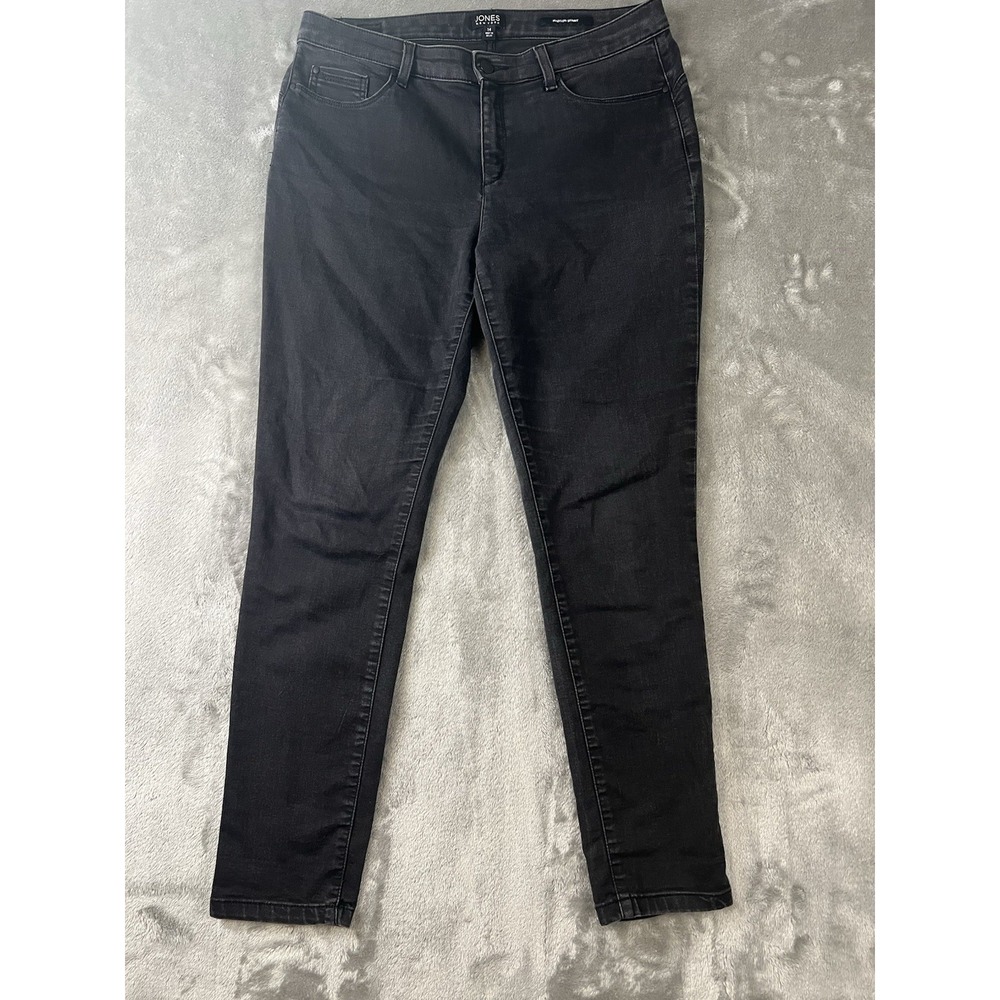 Jones New York Women's Black Skinny Jeans Denim 5-Pocket Button Zip Size 14